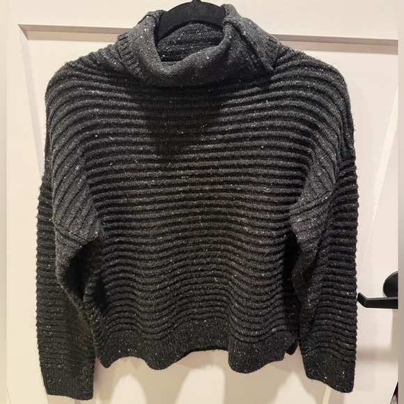 Madewell Sweaters - Madewell Ribbed Turtleneck Sweater Medium Black Oversized Cozy Knit Pullover